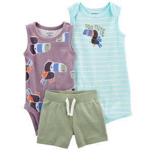 Baby Boys Carter's 3 pc TOUCAN Bodysuit Romper & Short Set Size 6 months NWT